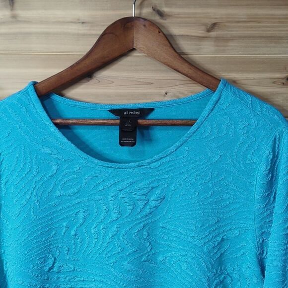 Ali Miles Top Womens 1X Blue Crinkle Art Asymmetric Tunic Blouse Colorful - Picture 2 of 9